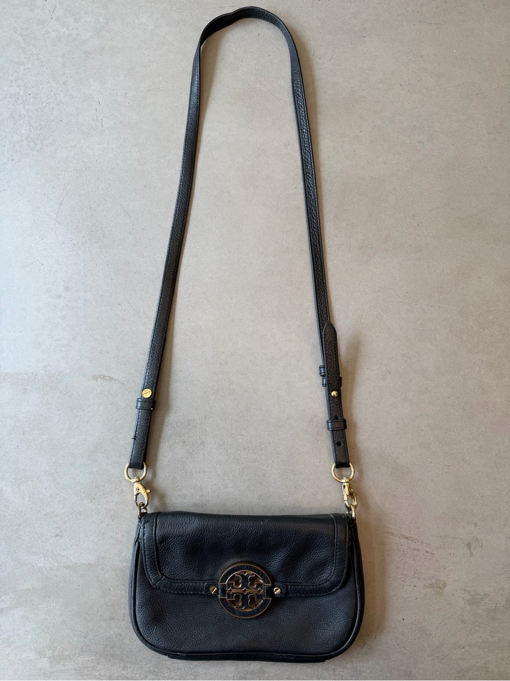 Tory Burch Black Leather Crossbody with Gold Logo